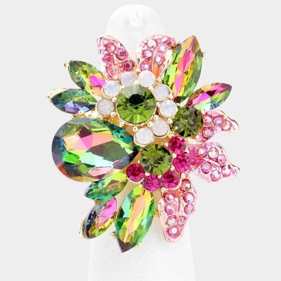 Floral Vitrail Multi Stone Stretch Ring - Picture 4 of 6